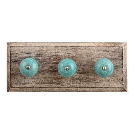 Sea Green Crackle Ceramic Wooden Hooks